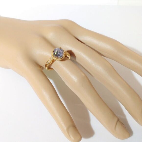 Simulated Diamond 14K YG Sterling Silver Ring Size 10 - Picture 8 of 9